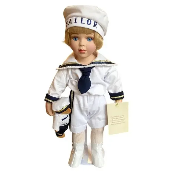 Camelot Rare Collectible Porcelain Hand Painted Sailor Doll with Bear with Stand - Picture 1 of 6